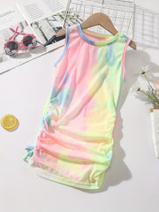 Girls Tie Dye Sleeveless Dress with Drawstring