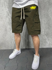 Men's Casual Solid Stretch Knee Long Elastic Waist Drawstring Shorts