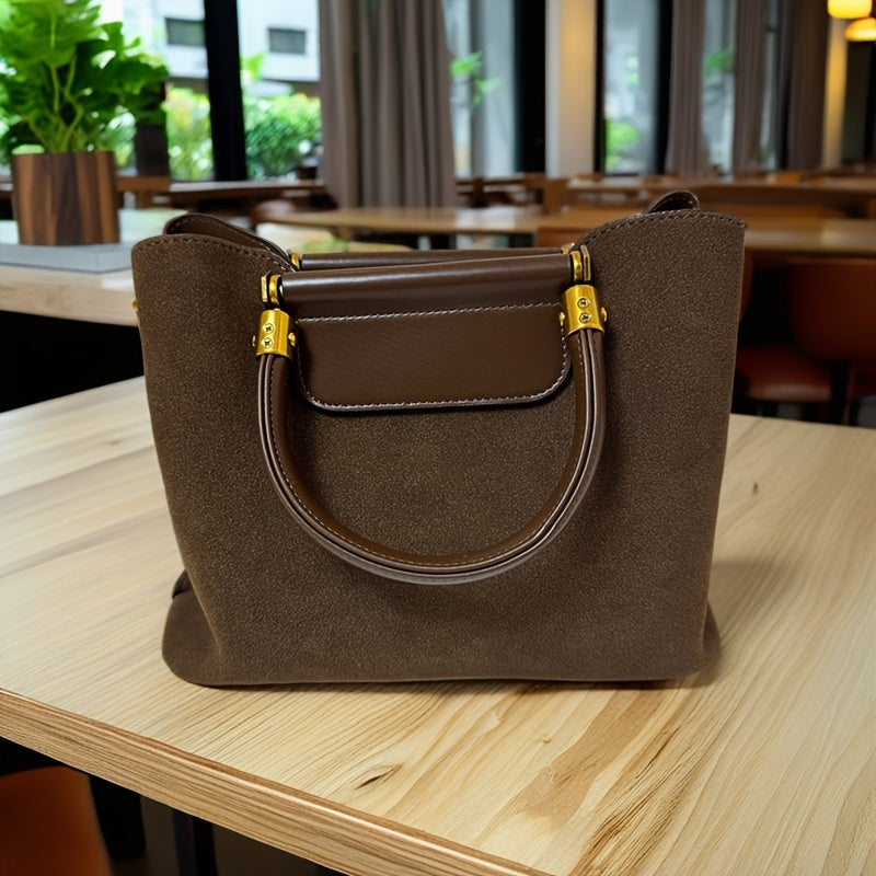 Women's Triangular Tote Handbag with Golden Hardware & Detachable Straps
