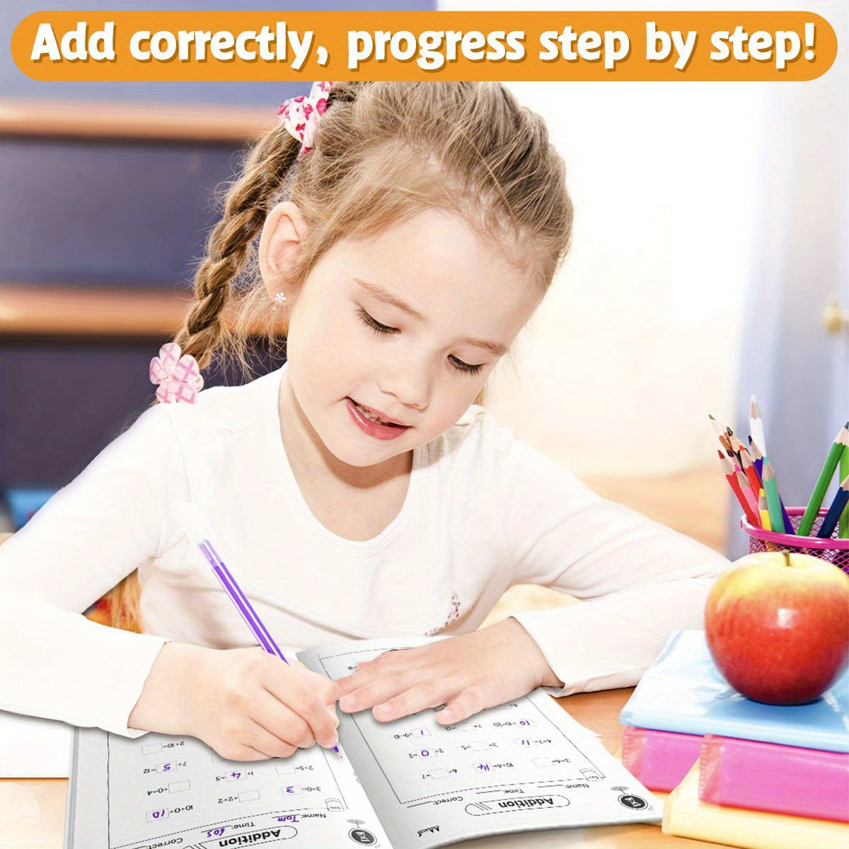 Kids' Fun Math Workbook Addition Easy Colorful Cartoon Style Illustrations