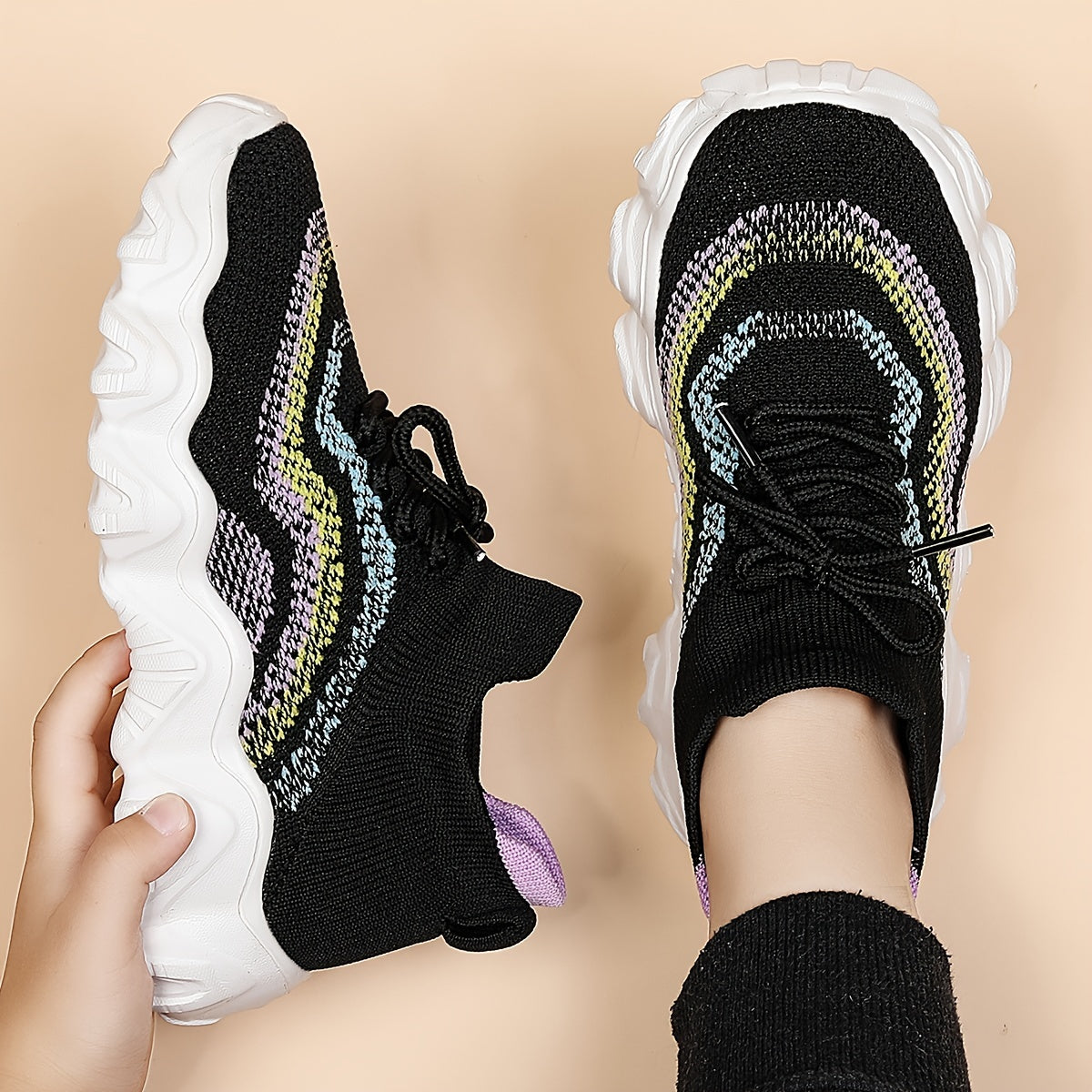 Girl's Knit Running Shoes Slip On Comfy Sneakers Anti skid Breathable