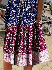 Colorblock Floral Print Midi Tank Dress
