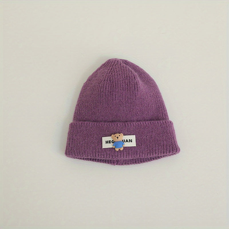 Windproof Knit Beanie Hat with Toy Bear for Men and Women