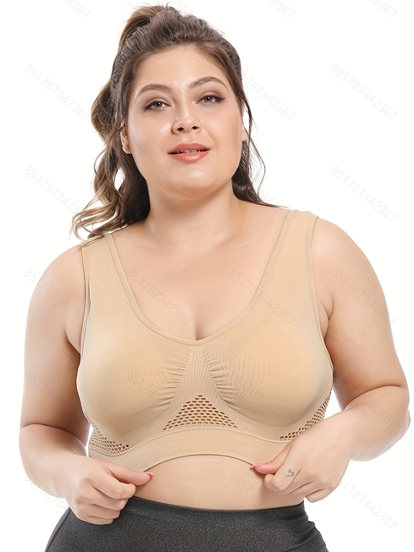 2 Pack Plus Size Sports Bra Set Women's Plus Solid Hollow Mesh Breathable