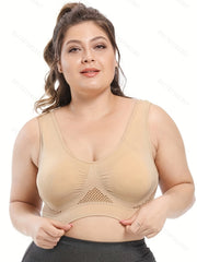 2 Pack Plus Size Sports Bra Set Women's Plus Solid Hollow Mesh Breathable