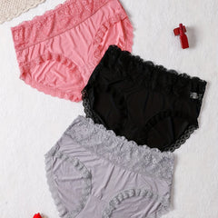 3 Pack Plus Size Lace High Rise Stretchy Briefs Set