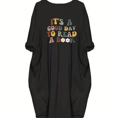 Women's Plus Daisy Slogan Print Long Sleeve Baggy Dress