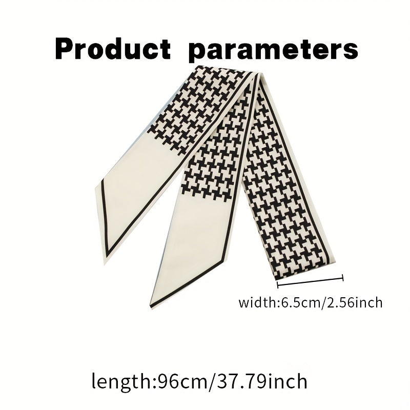 2pcs Houndstooth Floral Print Skinny Scarf Long Ribbon Neckerchief