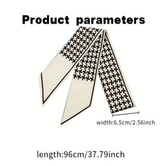 2pcs Houndstooth Floral Print Skinny Scarf Long Ribbon Neckerchief