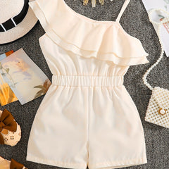 Girls One Shoulder Ruffles Romper Kids Summer Jumpsuit