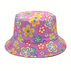Reversible Flower Print Bucket Hat Cartoon Sunscreen Basin Hat For Women