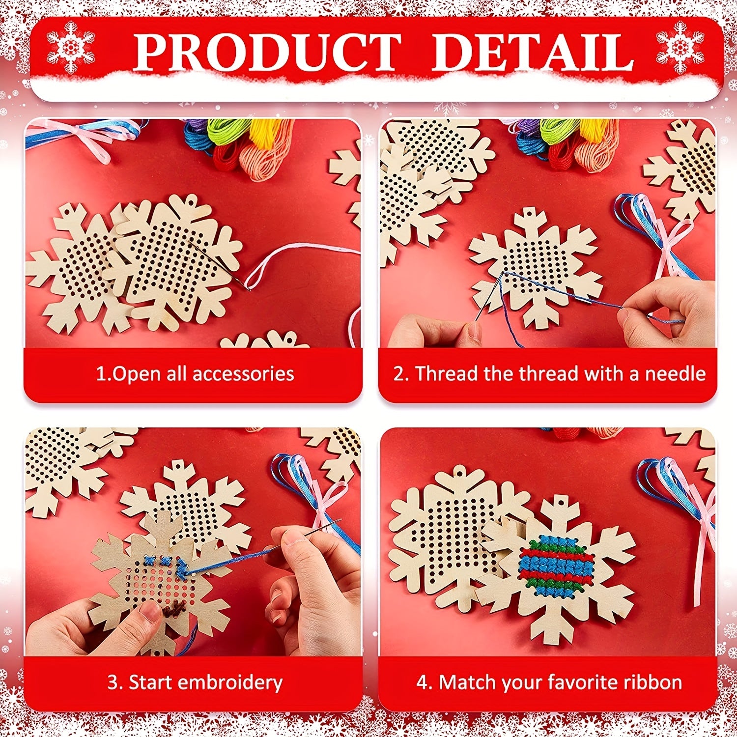 10pcs Christmas Wooden Cross Stitch Kits Ornaments Hand Craft Decorations