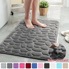 Memory Foam Bath Rug Cobblestone Embossed Non Slip Soft Shower Room
