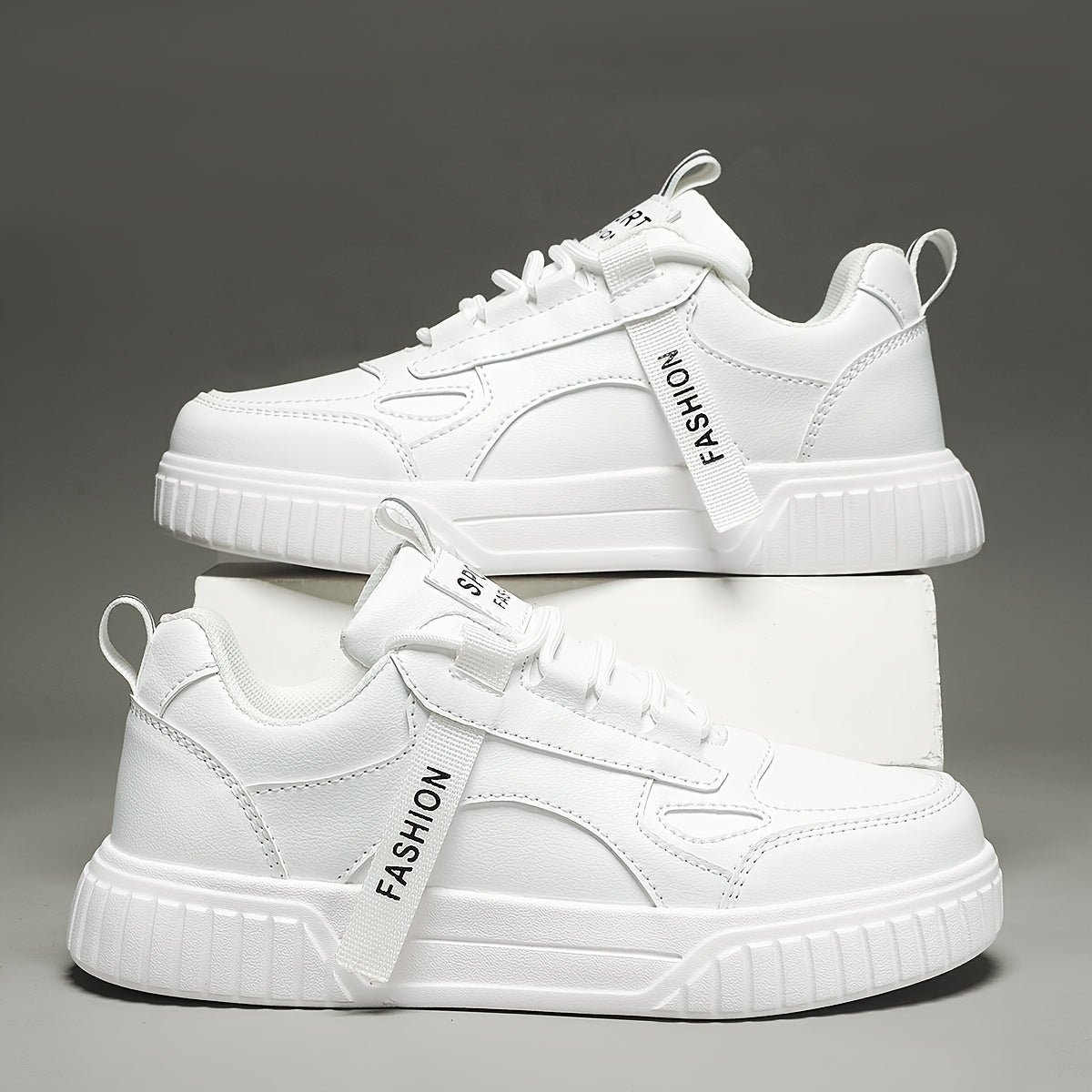 Women's Faux Leather Chunky Sneakers Casual Flat Skate Shoes