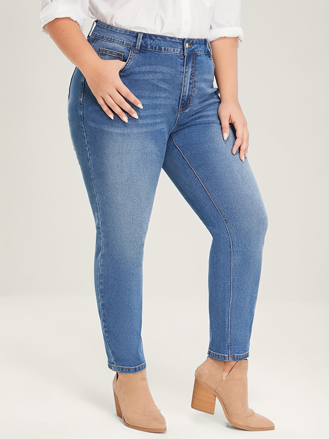 High Rise Skinny Jeans, Button Fly, High Stretch