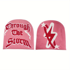 Y2K Lightning Letter Jacquard Beanie - Reversible Hip Hop Couple Hat
