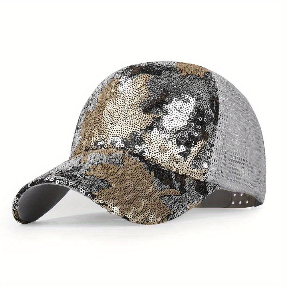 Colorful Sequin Trucker Hat Hip Hop Mesh Baseball Cap Glitter Sun Hats