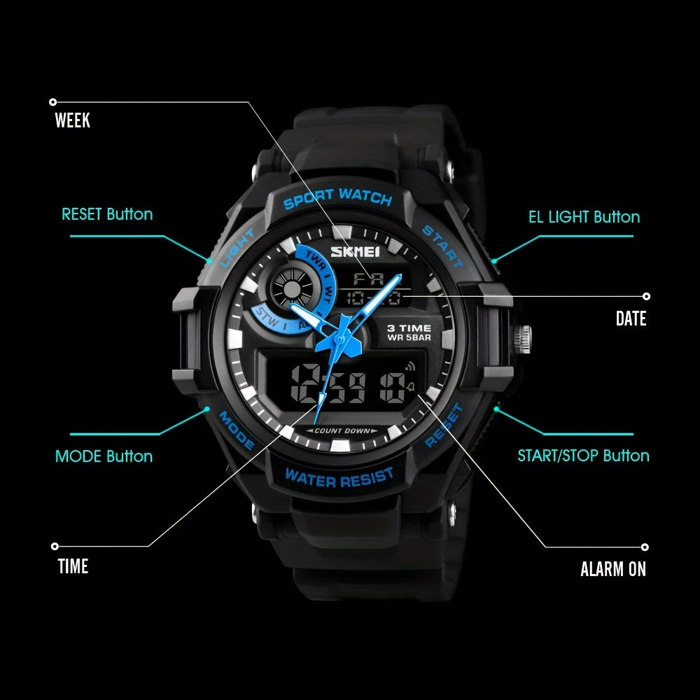 Round Digital Watch With Silicone Band Waterproof Sporty Style