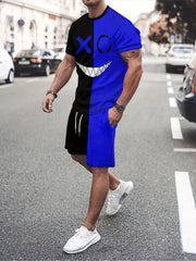 Grimace Pattern Print Men's 2 Pieces Outfits Short Sleeve T Shirt And Drawstring