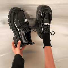 Women's Lace-Up Platform Loafers Preppy Style Shoes