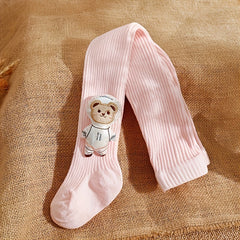Baby Girls Bear Doll Decor Leggings Tights Pink Pantyhose Socks