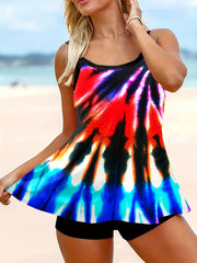Tie Dye Tankini Set Women's Cami Top & Shorts Swimsuit 2 Piece Set