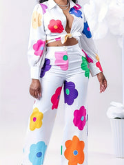 Women's Plus Floral Print Shirt & Pants Set - Vacay 2 Piece