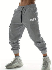 Victory Letter Print Drawstring Joggers Men's Cargo Pants