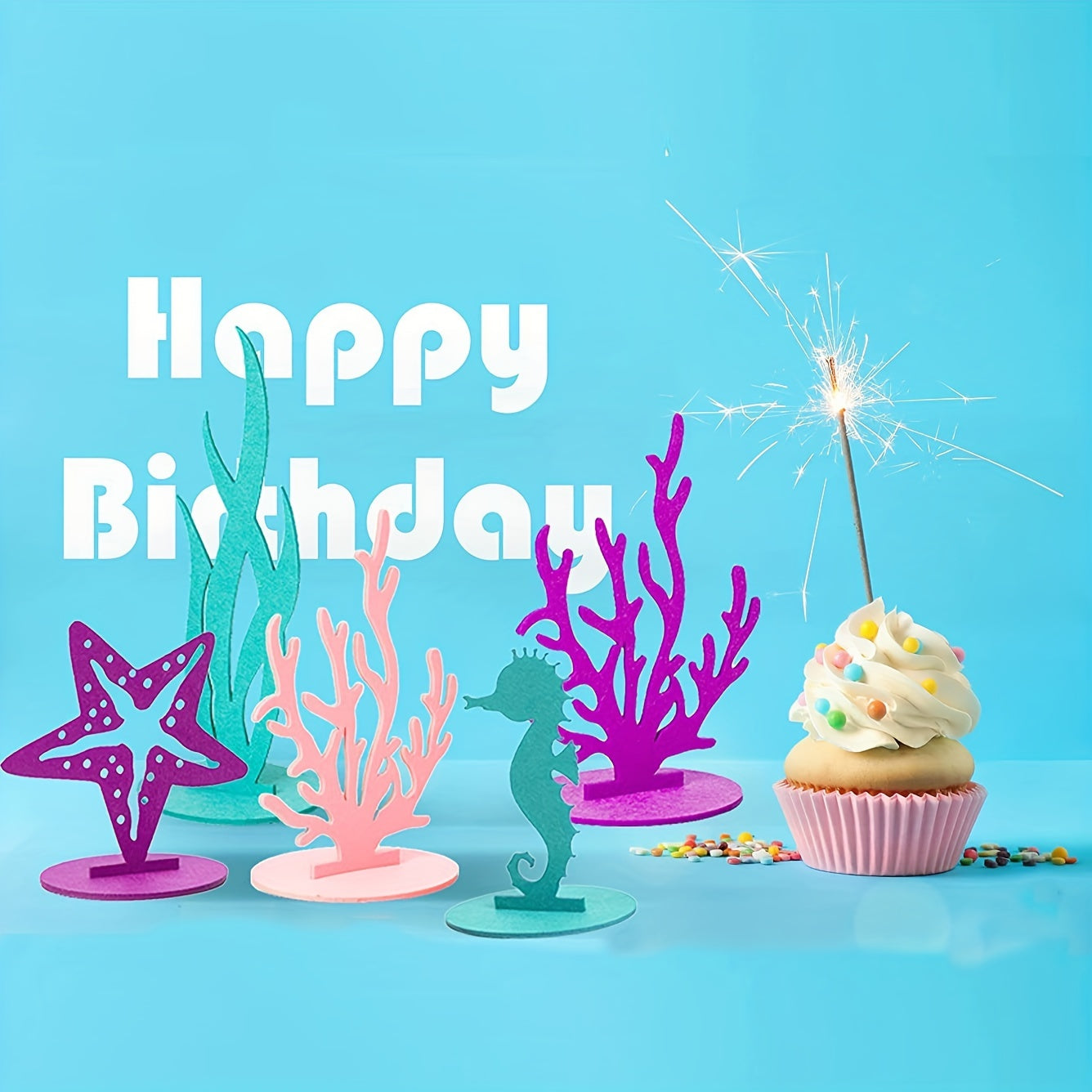 2pcs Mermaid Birthday Decorations Felt Table Centerpiece Under The Sea Party