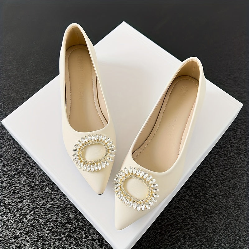 Rhinestone Decor Point Toe Slip-On Chunky Heel Dress Shoes
