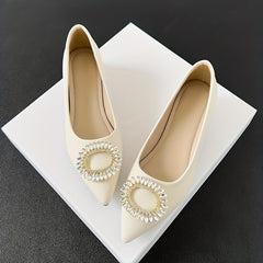 Rhinestone Decor Point Toe Slip-On Chunky Heel Dress Shoes