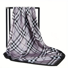 Plaid Satin Square Scarf Bandana Women Wrap Silk Travel Beach Towel