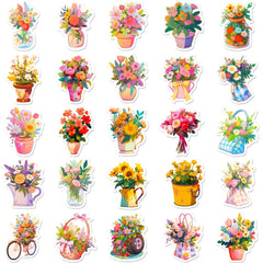 50pcs Flower Stickers Waterproof for DIY Water Bottles Laptops Phones