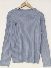 Solid Ripped Long Sleeve Sweater