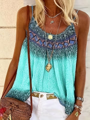 Marble Print Cami Top Round Neck Medium Stretch