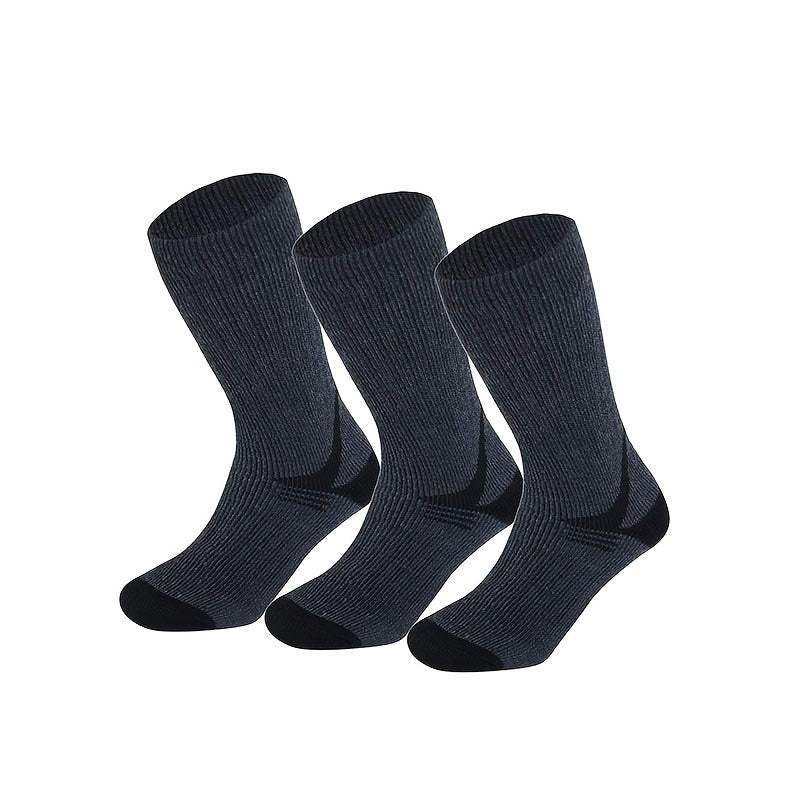 3pcs Men's Outdoor Wool Socks - Shock Absorbing & Warm for Running Skiing