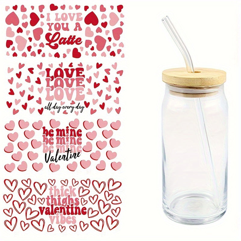 Love Pattern 16 Oz Cup Transfer Stickers - Waterproof and Scratch Resistant