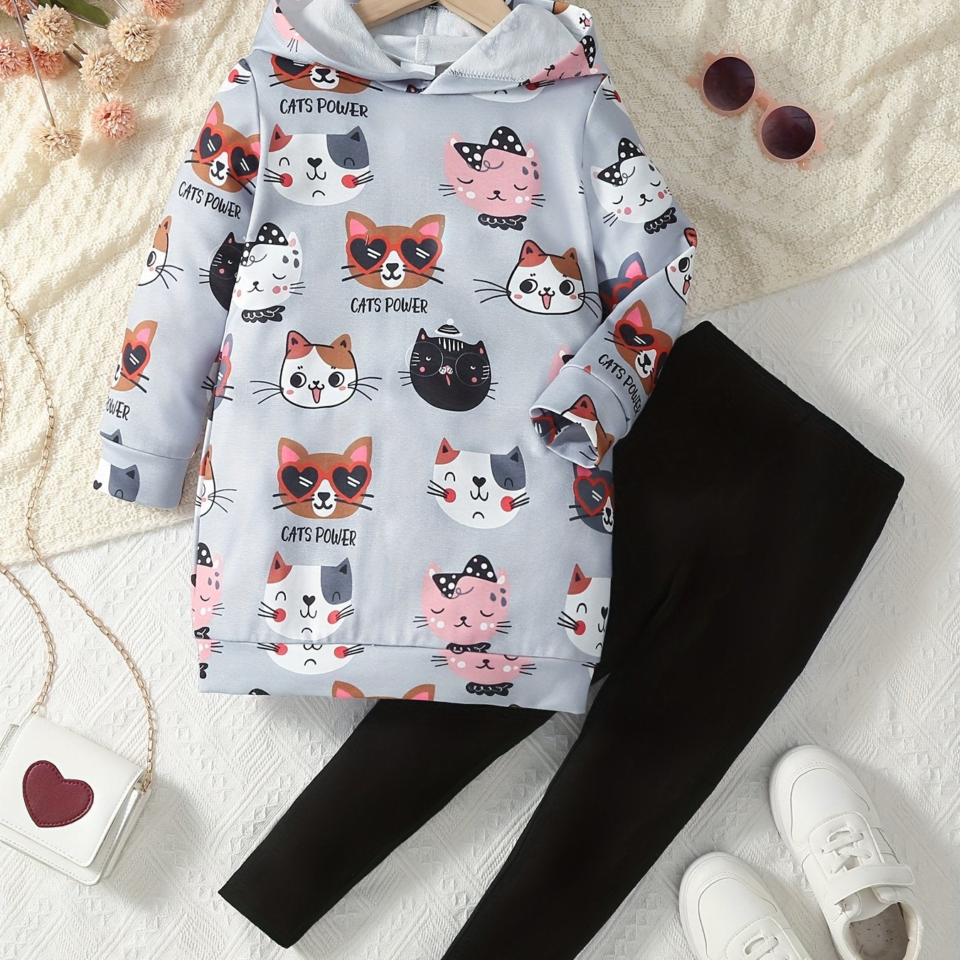 Girl's CATS POWER 2pcs Sweatshirt & Leggings Set