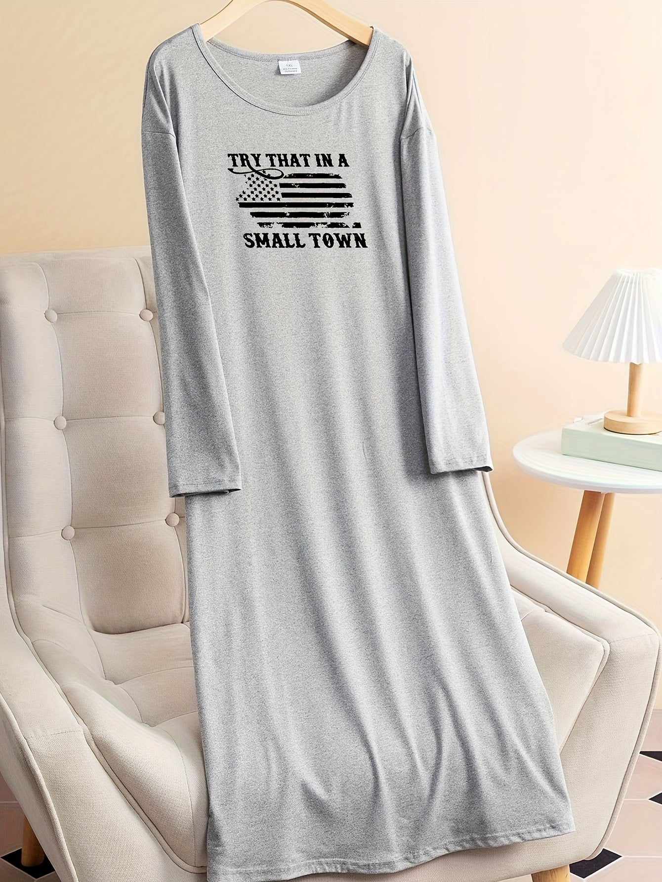 Flag & Letter Graphic Long Sleeve Dress