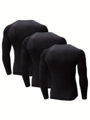 3pcs Men's Long Sleeve Compression Shirts For Sports Gym Fit