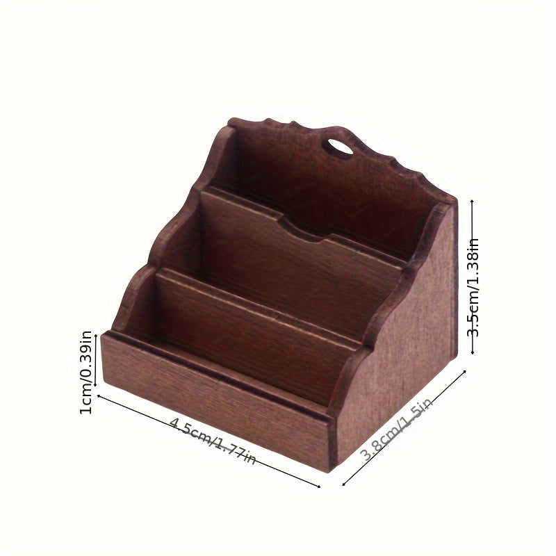 Wooden Dollhouse Storage Rack with Books and Desk Accessories