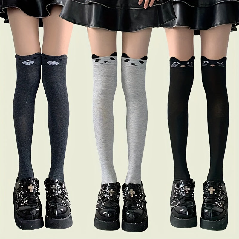 3 Pairs Cartoon Thigh High Socks Over The Knee Socks Women's Stockings