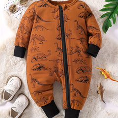 Dino Print Zip Up Baby Boy Bodysuit