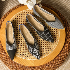 Women's Knitted Pointed Toe Flat Shoes Soft Sole Slip On Casual Flats