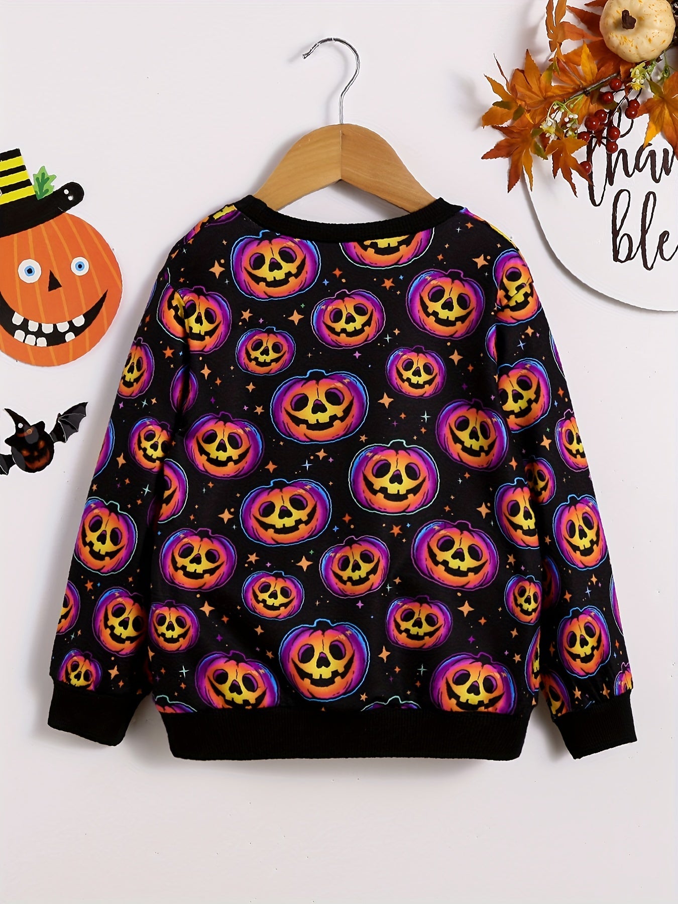 Halloween Pumpkin Print Boys Pullover Sweatshirt