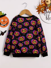 Halloween Pumpkin Print Boys Pullover Sweatshirt