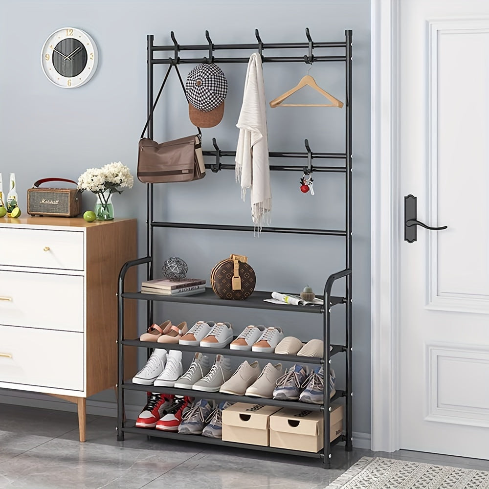 Coat Rack Shoe Hat Organizer 8 Hooks Double Row Shoes Storage