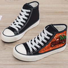 Christmas Truck Print Plush Lined Chunky Canvas Sneakers