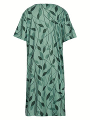 Leaf Print Cut Out Front Short Sleeve Dress