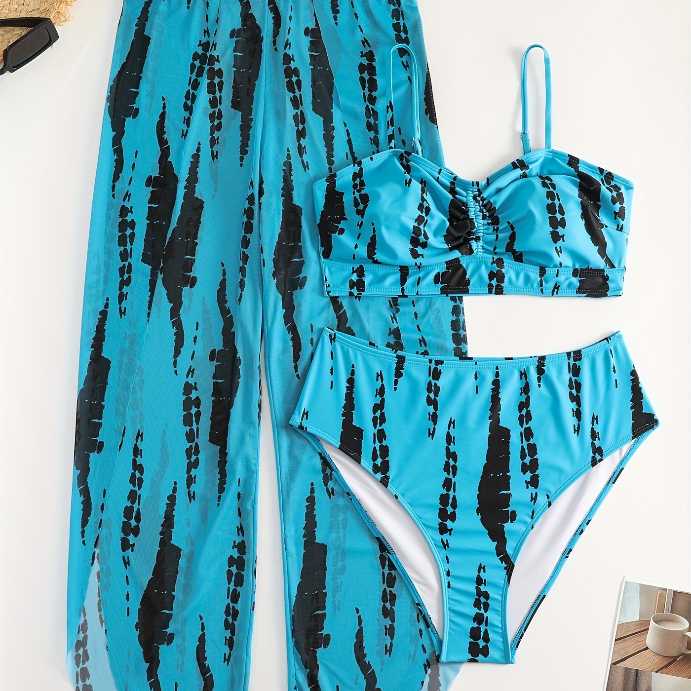 Vacay Bikini Set Tie Dye Ruched Swimsuit 3 Pcs